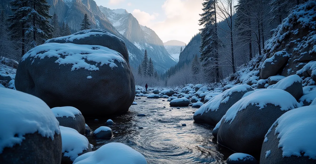 High-detail dramatic view of granite boulders at Galena Creek representing the immovable ethical foundations of Reno addiction treatment.