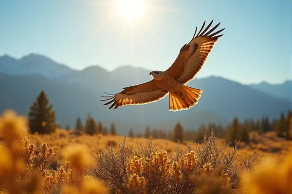 Wide-angle shot of a Red-Tailed Hawk over Nevada rabbitbrush, symbolizing the elevated clinical perspective gained through advanced core competencies.