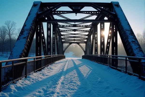 Extreme macro photography of steel truss patterns on the Virginia Street bridge, representing the rigid clinical structure of the assessment and placement process.